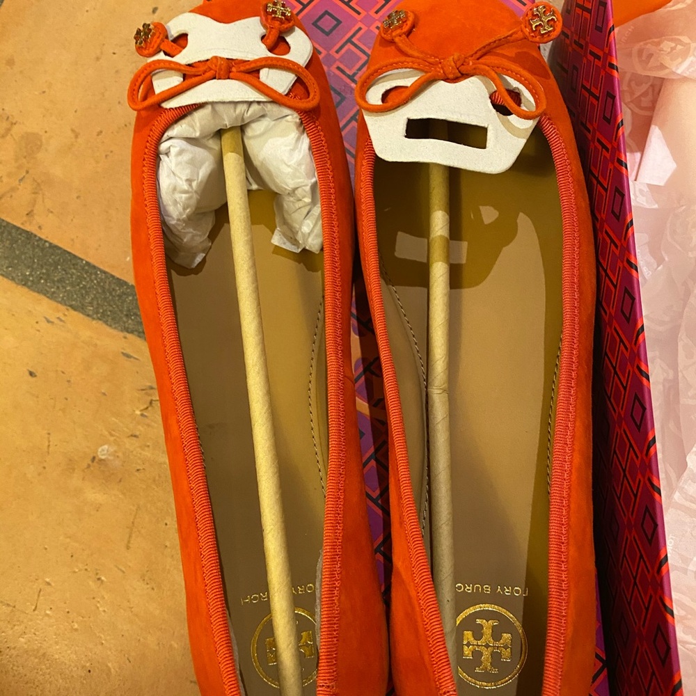 Tory Burch Orange Laila Suede Driver Ballet Flats